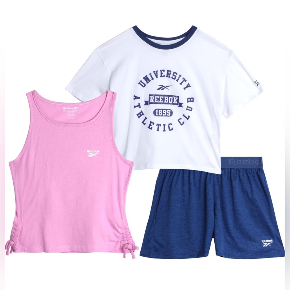 Reebok White and Blue Athletic Crop Top and Shorts Sets/Size: 6